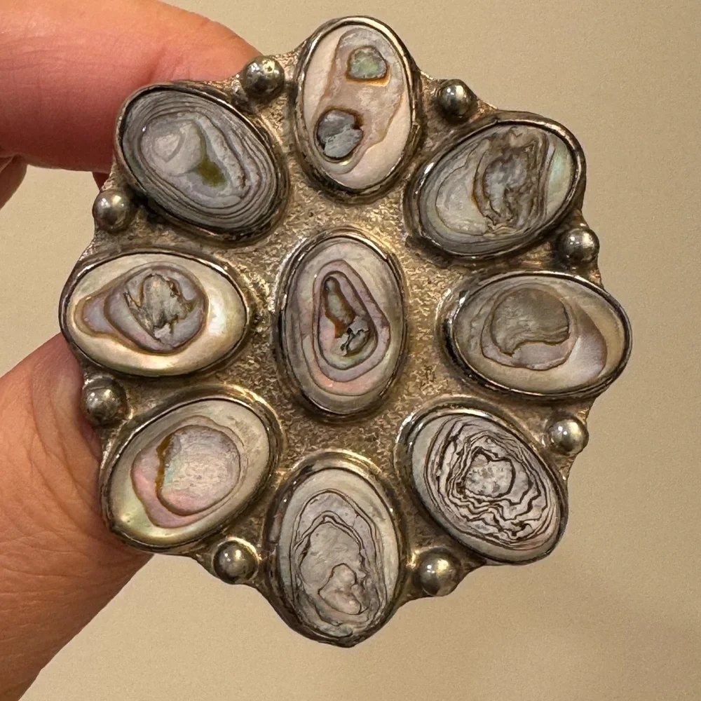 Sterling Silver .925 & Abalone Shell Brooch Taxco Mexico TE52 Vintage 70s 80s